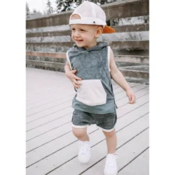 Little Bipsy Slate Blue Terry Sleeveless Tank Hoodie Tops