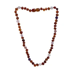 Sweet Tree Amber Cognac Amber + Pink/purple Necklace 15" Jewelry