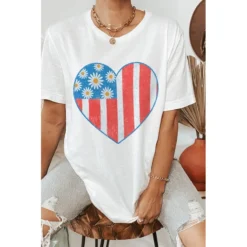 J+j Usa Heart Flower White America Oversized Tee