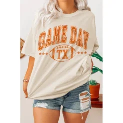 J+j Graphic Tees Game Day Texas Tx Oversized Cream Tee