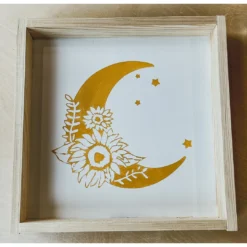 Emrose Decor Mustard Floral Moon Wooden Sign