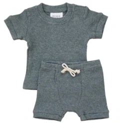 Mebie Baby Charcoal Waffle Cozy Shorts Set