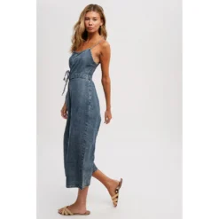 J+j Medium Acid Wash Denim Jumpsuit