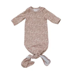 Mebie Baby Dusty Rose Vines Organic Cotton Knotted Gown Preemie + Newborn