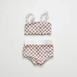 Play Dainty Sales Store 3 Orcas Lucille Tan Checkered Strap Bandeau Bikini Set