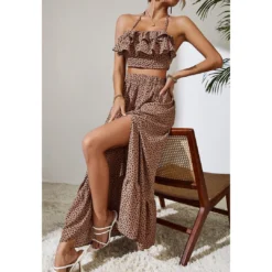 J+j Cheetah Two Piece Top + Skirt Set