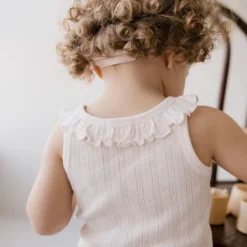 Jamie Kay Rose Quartz Organic Cotton Pointelle Frill Singlet Top Tops