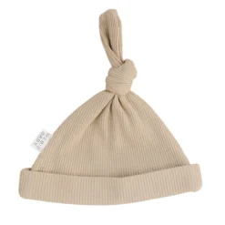Mebie Baby Preemie + Newborn Oatmeal Organic Cotton Ribbed Knotted Beanie