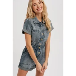 J+j Vintage Blue Denim Button Romper