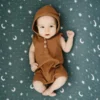 Mebie Baby Overalls + Rompers Honey Waffle Hooded Short Romper