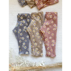 Evelina Apparel Beige Daisy Jersey Leggings Bottoms