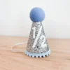 Cutest Little Party Party Time # 1/2 Silver Glitter + Baby Blue Pom Trim + White Felt Party Hat