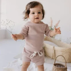 Jamie Kay Knits Dusky Rose Organic Cotton Waffle Easton Top