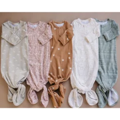 Mebie Baby Dusty Rose Vines Organic Cotton Knotted Gown Preemie + Newborn