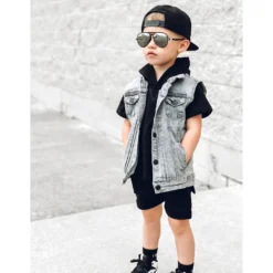 Little Bipsy Outerwear Grey Wash Denim Vest