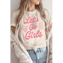 J+j Let's Go Girls Pink Cream Tee Graphic Tees