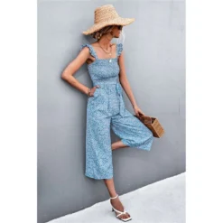 J+j Light Blue Floral Jumpsuit Rompers + Jumpers