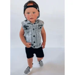 Little Bipsy Outerwear Grey Wash Denim Vest