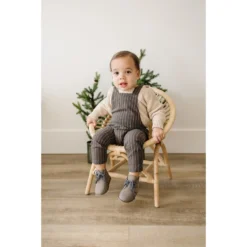 Mebie Baby Charcoal Stripe Linen Cotton Overalls Overalls + Rompers