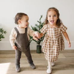 Mebie Baby Charcoal Stripe Linen Cotton Overalls Overalls + Rompers