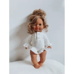 White Long Sleeve Ruffle Minikane Romper