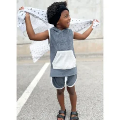 Little Bipsy Slate Blue Terry Sleeveless Tank Hoodie Tops