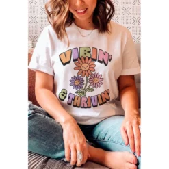 J+j Vibin' & Thrivin' White Tee Graphic Tees