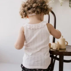 Jamie Kay Rose Quartz Organic Cotton Pointelle Frill Singlet Top Tops