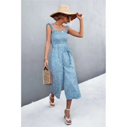 J+j Light Blue Floral Jumpsuit Rompers + Jumpers