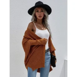 J+j Brown Waffle Knit Cardigan Outerwear