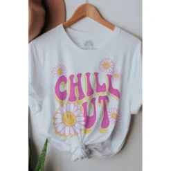 J+j Chill Out Smiley Face White Tee Graphic Tees
