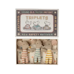 Maileg Dolls + Plushies Baby Triplet Mice In A Box Toy