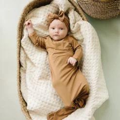 Mebie Baby Mustard Bamboo Knotted Gown Preemie + Newborn