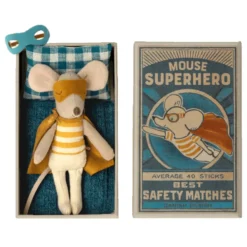 Maileg Super Hero Mouse Little Brother In A Matchbox Toy Dolls + Plushies
