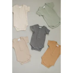 Mebie Baby Oatmeal Organic Cotton Ribbed Snap Onesie