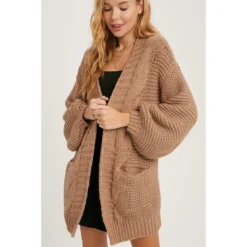 J+j Brown Chunky Cable Cardigan Outerwear