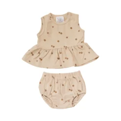Mebie Baby Preemie + Newborn Oat Floral Organic Cotton Peplum Set