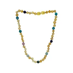 Sweet Tree Amber Jewelry Raw Honey Amber + Blue/green Necklace 15"