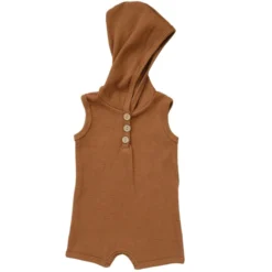 Mebie Baby Overalls + Rompers Honey Waffle Hooded Short Romper