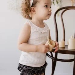 Jamie Kay Rose Quartz Organic Cotton Pointelle Frill Singlet Top Tops