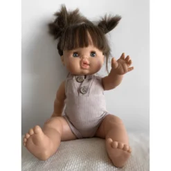 Dolls + Plushies Beige Tank Ribbed + Button Romper Minikane Clothing