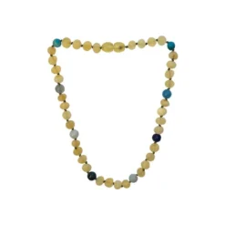 Sweet Tree Amber Jewelry Raw Honey Amber + Blue/green Necklace 13"