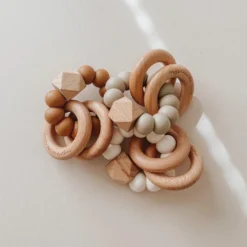 Pretty Please Teethers Speckled Almond Sawyer Xl Teething Ring Rattle Toy