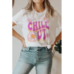J+j Chill Out Smiley Face White Tee Graphic Tees