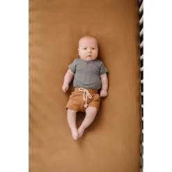 Mebie Baby Preemie + Newborn Grey Organic Cotton Ribbed Snap Onesie