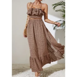 J+j Cheetah Two Piece Top + Skirt Set