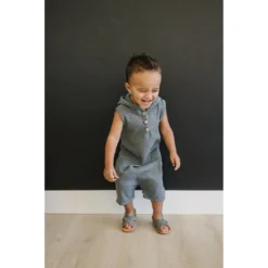 Mebie Baby Charcoal Waffle Hooded Short Romper Overalls + Rompers