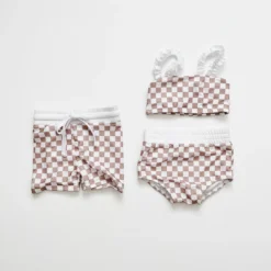 Orcas Lucille Tan Checkered Strap Bandeau Bikini Set