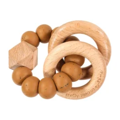 Pretty Please Teethers Speckled Almond Sawyer Xl Teething Ring Rattle Toy