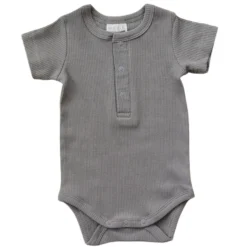 Mebie Baby Preemie + Newborn Grey Organic Cotton Ribbed Snap Onesie
